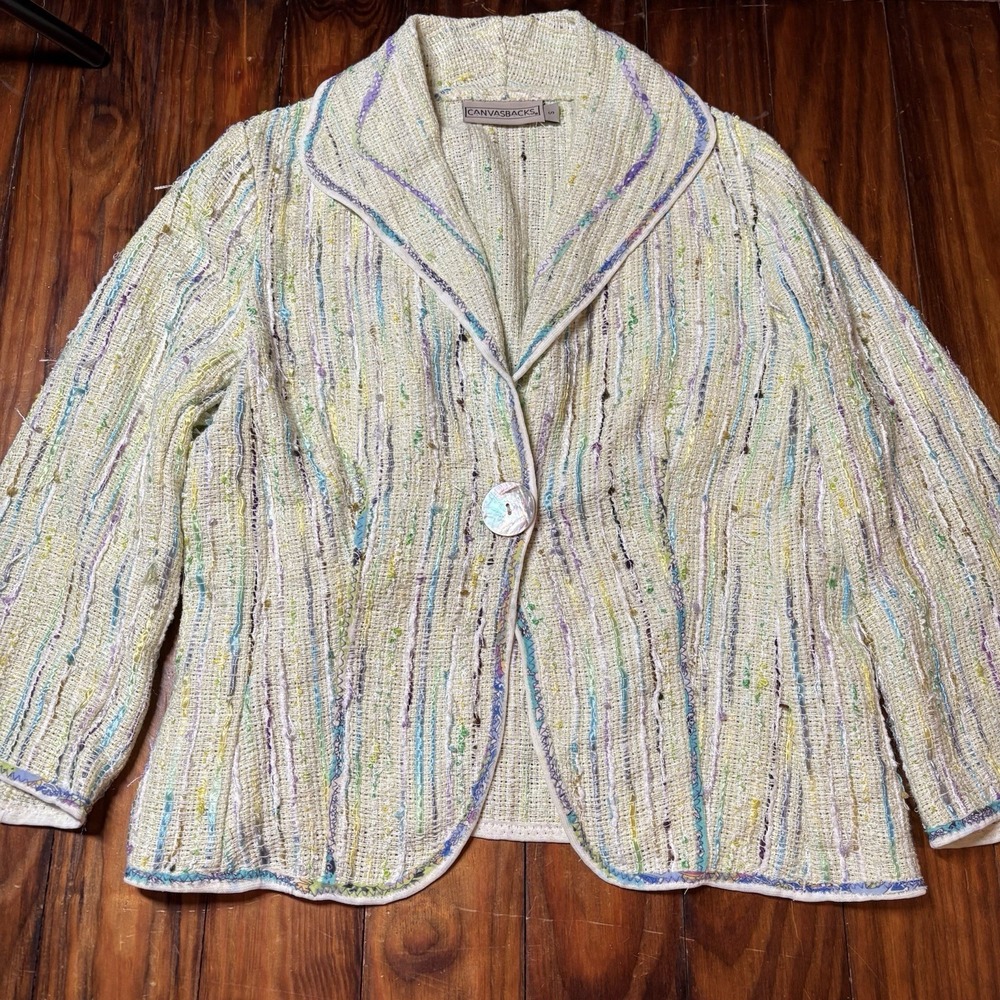 Canvasbacks Textured Art To Wear Pearl Button Blazer Jacket Funky Fun Sz S A696